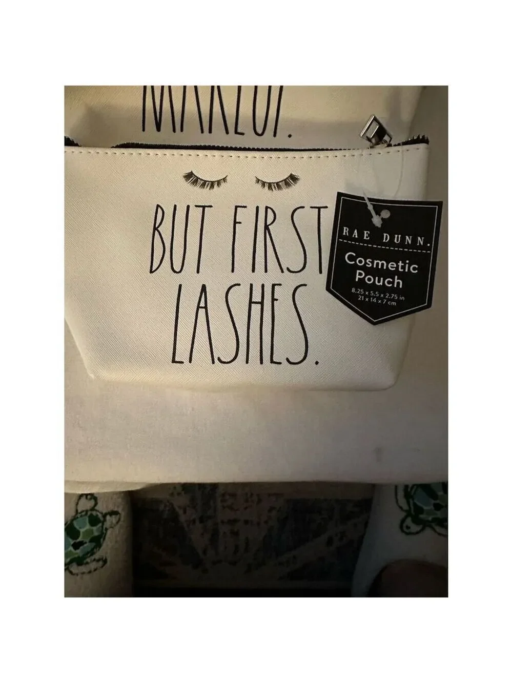 Rae Dunn Makeup Bag Set But First, Lashes & Wake Up and Makeup (White)